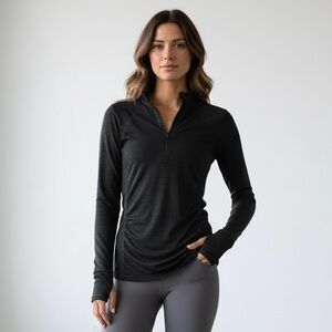 Athleta Black Quarter Zip Thumbhole Long Sleeve Athletic Top Women's Size S